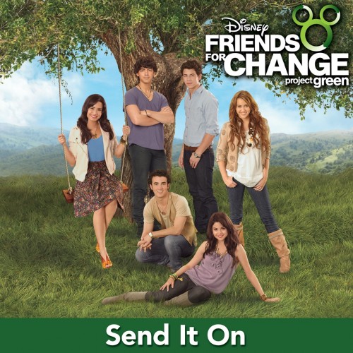 Miley Cyrus / Jonas Brothers / Demi Lovato / Selena Gomez - Send It On cover art Miley Cyrus / Jonas Brothers / Demi Lovato / Selena Gomez - Send It On cover art