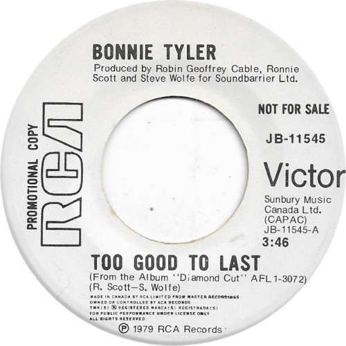 Bonnie Tyler - Too Good to Last / What a Way to Treat My Heart cover art Bonnie Tyler - Too Good to Last / What a Way to Treat My Heart cover art